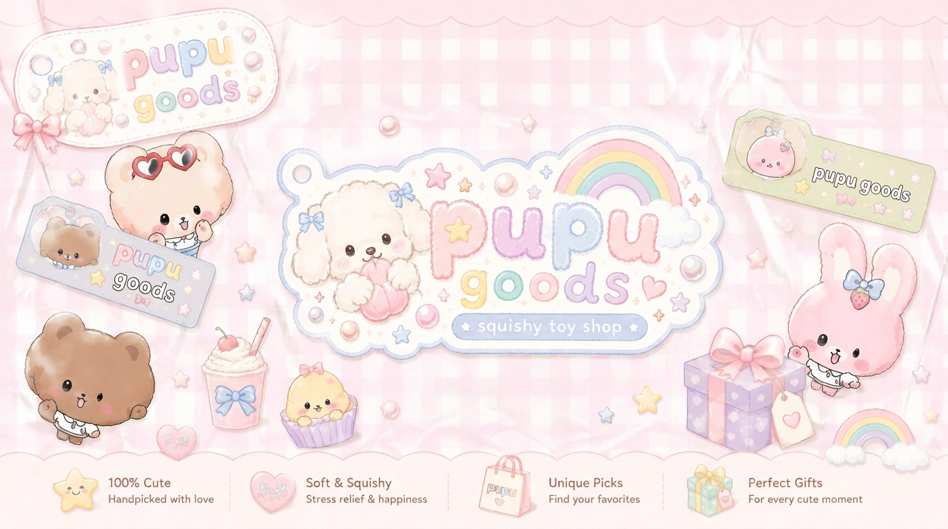 PuPu Goods squishy toy shop — pastel characters and rainbows